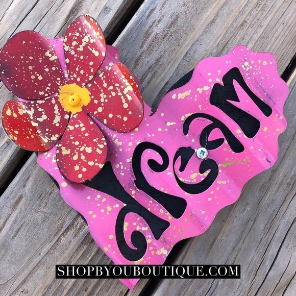 Handmade Painted Wood/Tin Heart - Picture 1 of 2